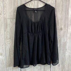 Y2K Black Sheer Long Sleeve Top Pin Striped X-Large